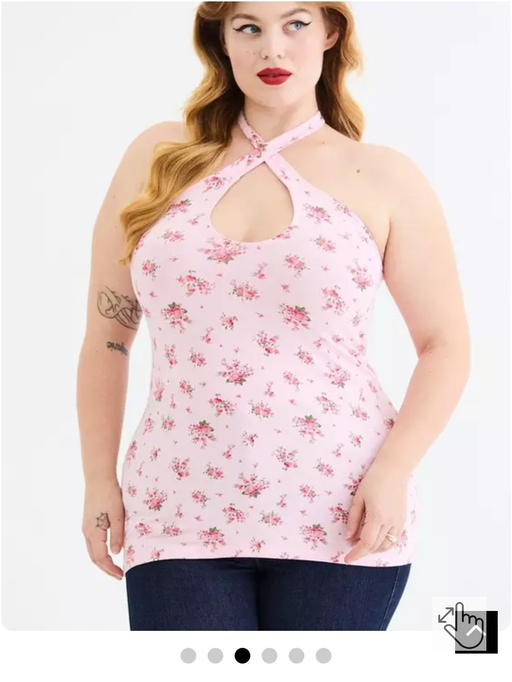 Torrid Retro Chic Foxy Twist Neck Halter Top Pink Floral NWT Size 1 1X